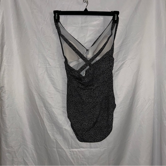 Speedo One Piece Swim Suit Dotted Twist Front Cross Back V Neck Swimming - Picture 4 of 5